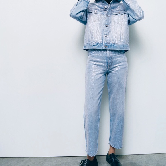 ZARA HIGH RISE JEWEL BOYFRIEND JEANS - Picture 2 of 2